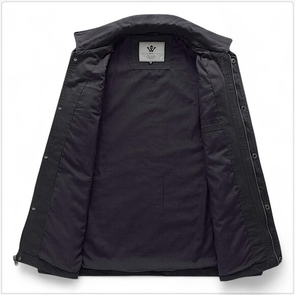 WenVen Men's Charcoal Gray Cotton Military Jacket Lightweight Work Coat NWT L - Picture 3 of 8